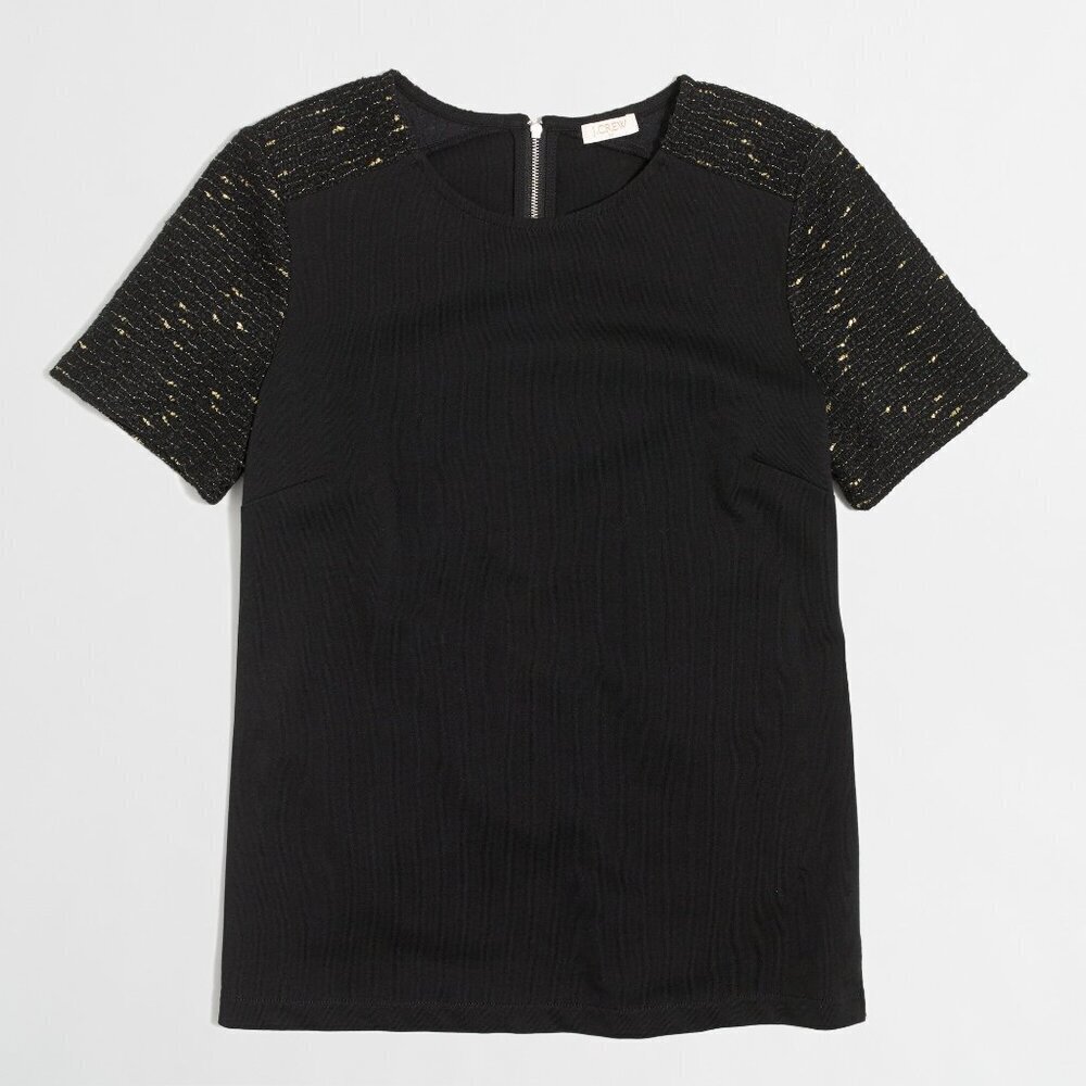 J. Crew Factory Tweed Short Sleeve Cotton Tee Gold Accents